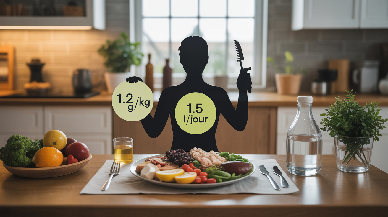 Assiette saine proteines legumes abdos visibles