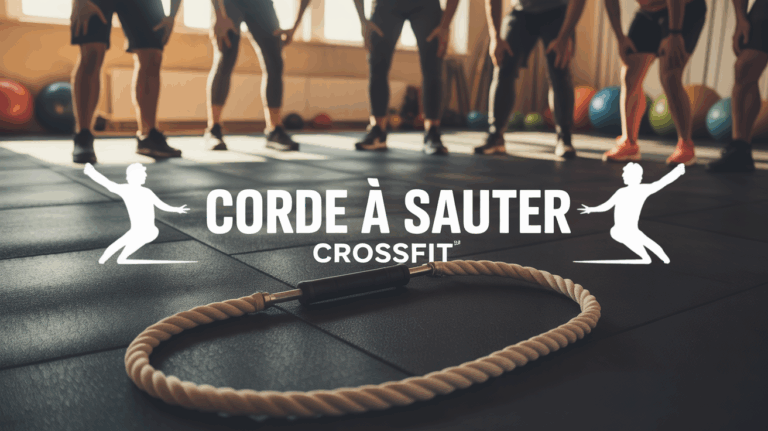 Corde a sauter CrossFit au centre d’un tapis de gym