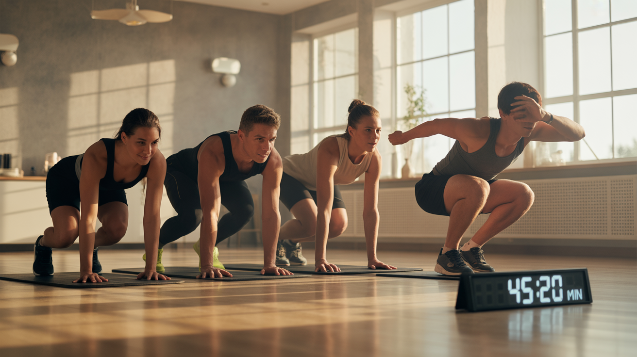 Enchaînement d'exercices cardio à la maison sans matériel, 45s, 20min