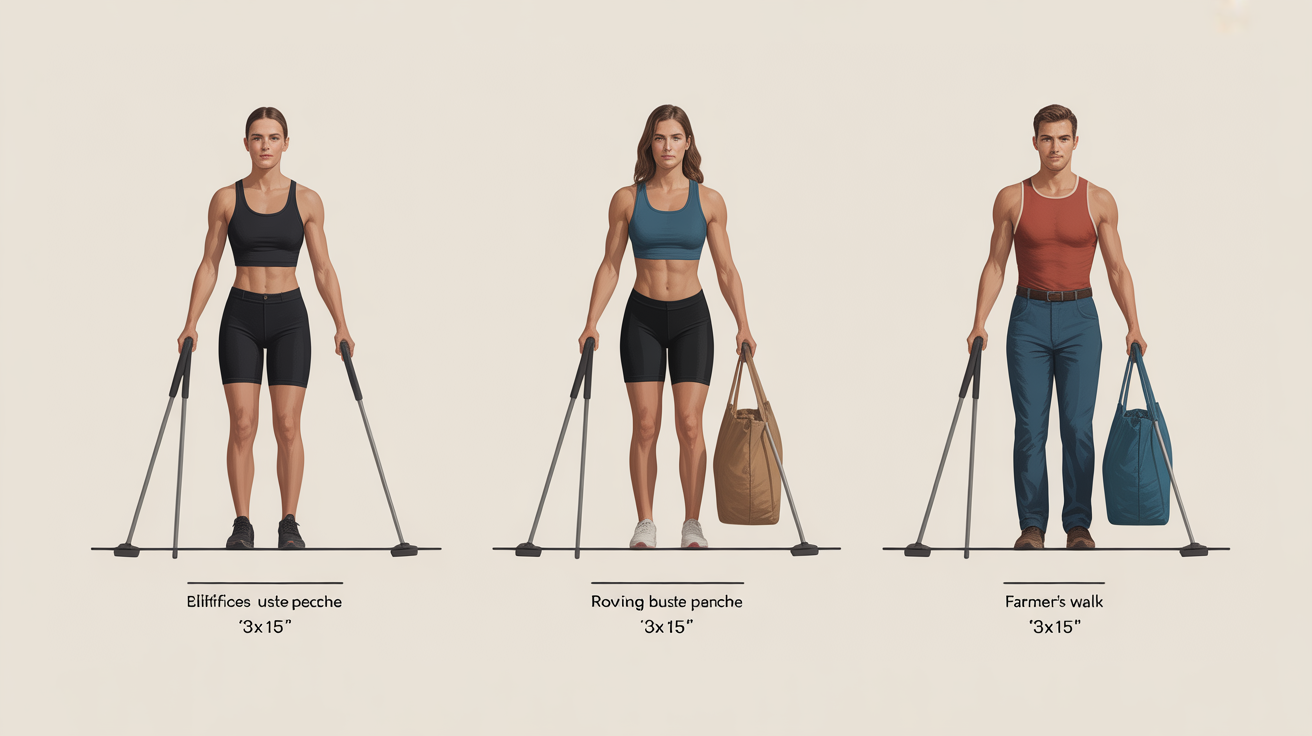 Shrugs rowing farmers walk exercices trapezes