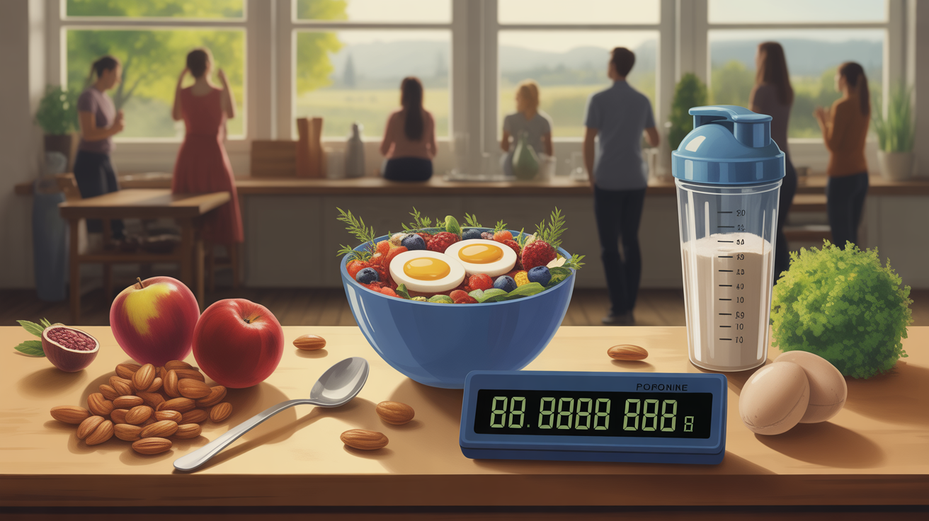 Petit dejeuner seche preserve muscle flocons avoine oeufs amandes shaker nutrition
