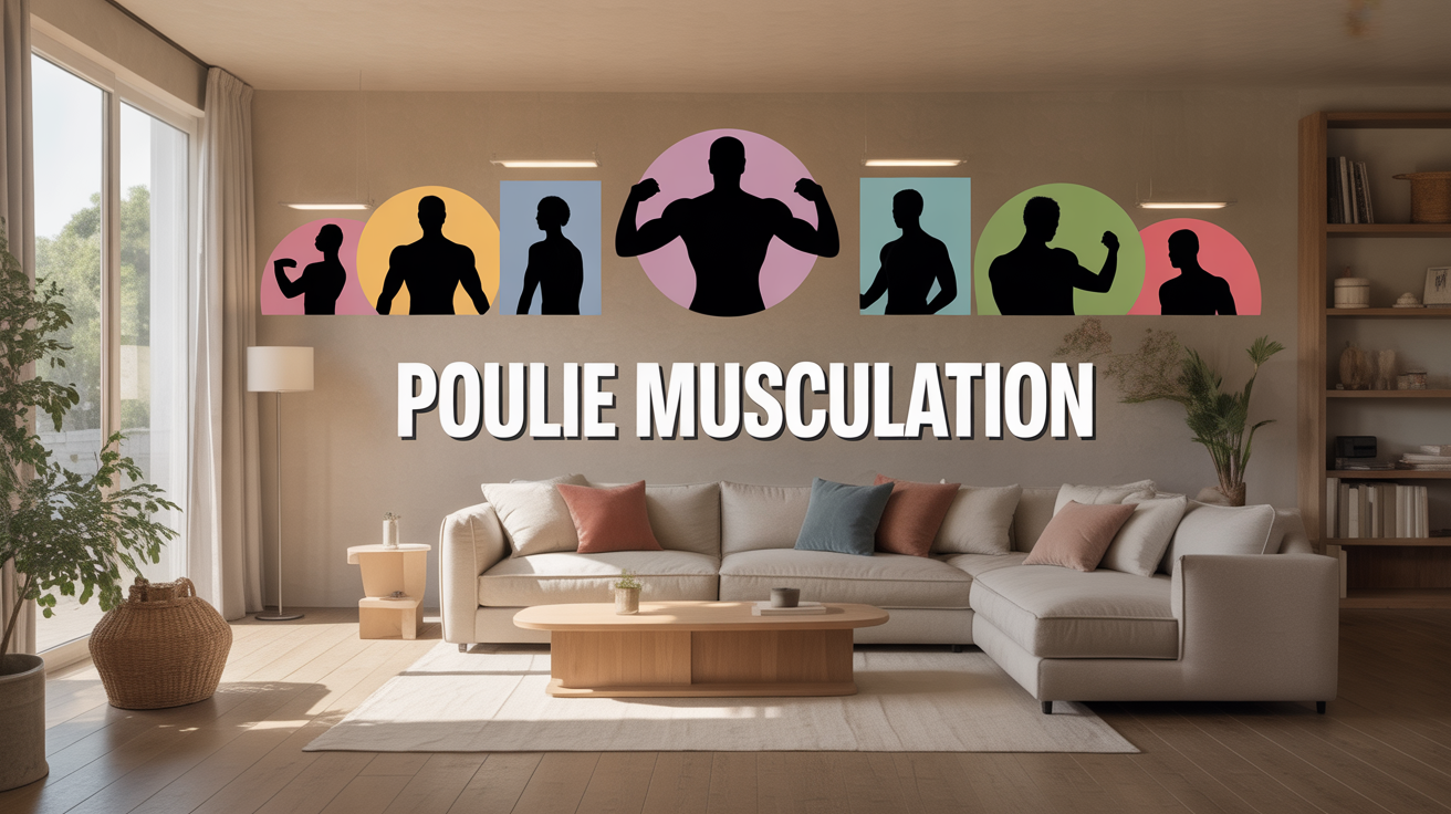 Poulie musculation compacte dans salon moderne, exercices variés