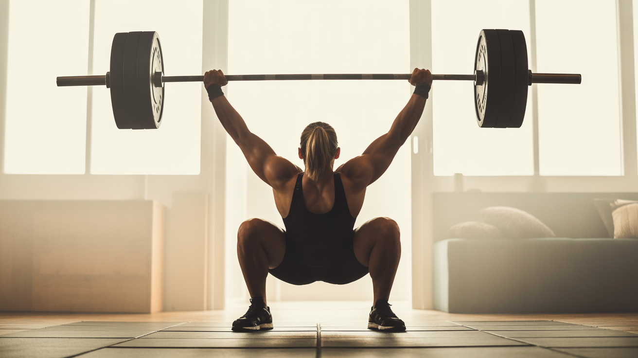 Illustration mouvement power snatch bras tendus quart de squat