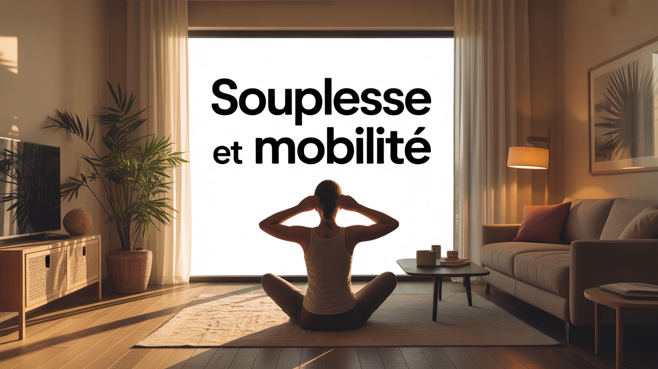 Illustration souplesse et mobilite adulte etirement bras salon