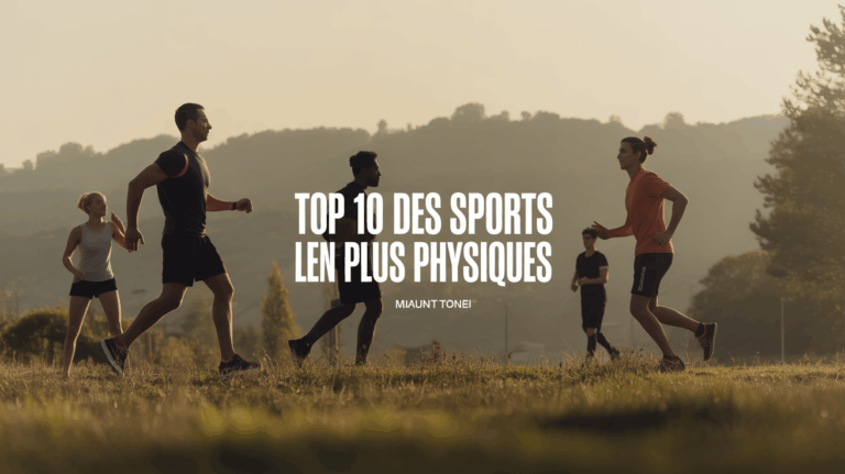 Vue dynamique multisport, silhouettes en action, titre top 10 des sports les plus physiques