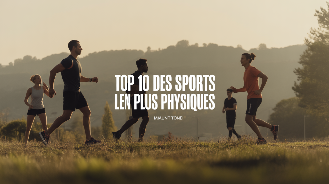 Vue dynamique multisport, silhouettes en action, titre top 10 des sports les plus physiques