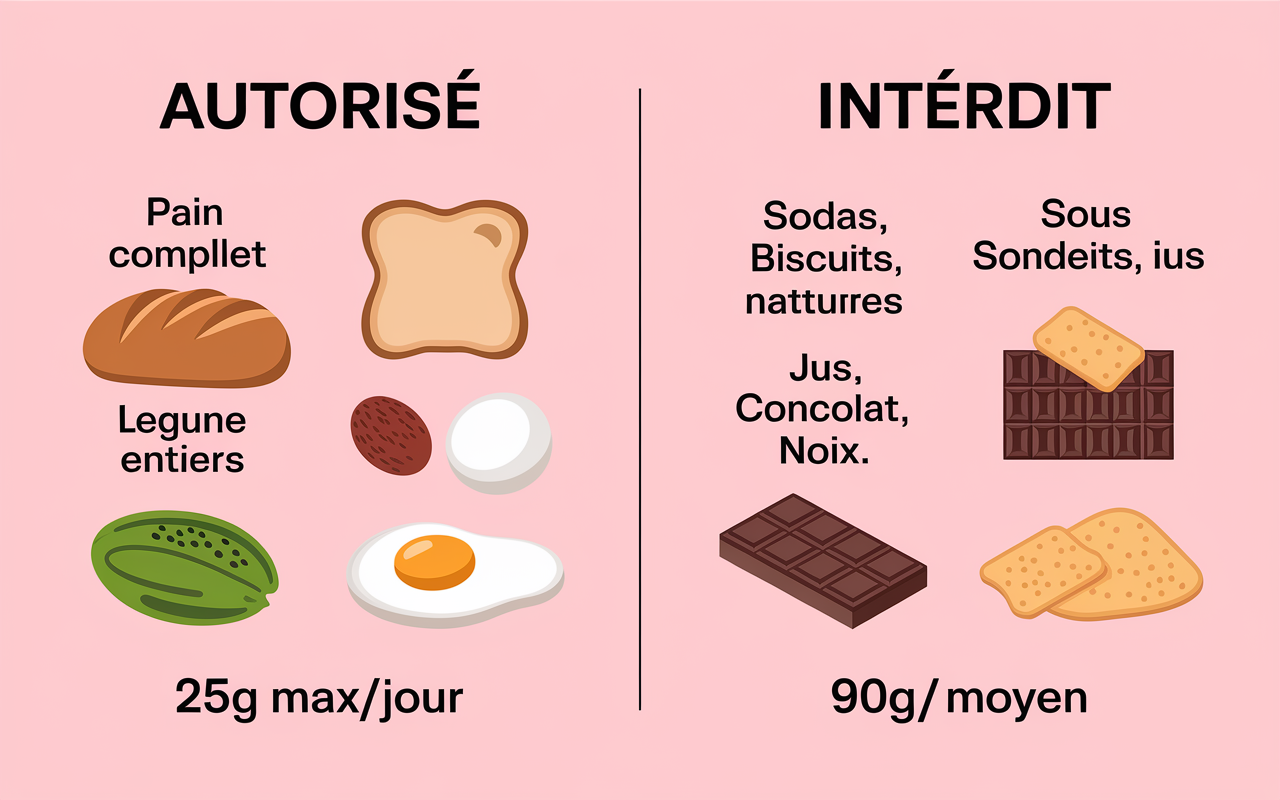 Tableau défi sans sucre aliments autorisés interdits