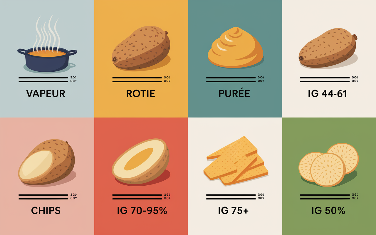 tableau cuisson patate douce IG selon mode