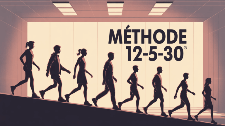Illustration silhouettes de tout âge marche sur tapis méthode 12-5-30