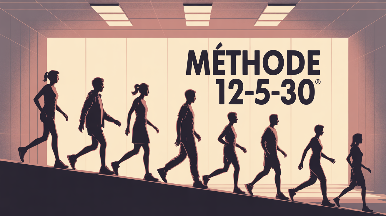 Illustration silhouettes de tout âge marche sur tapis méthode 12-5-30