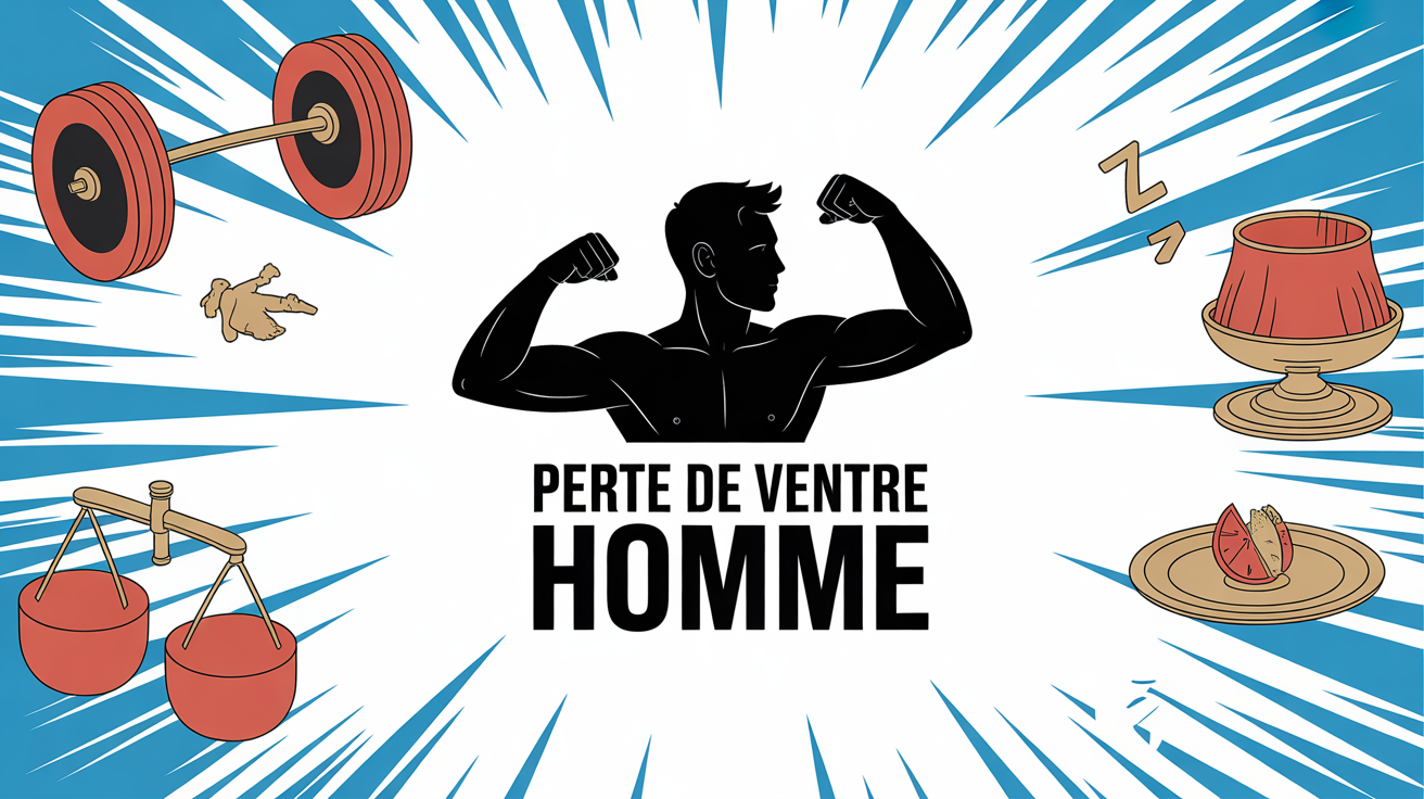 Silhouette homme, ruban à mesurer, programme perte de ventre