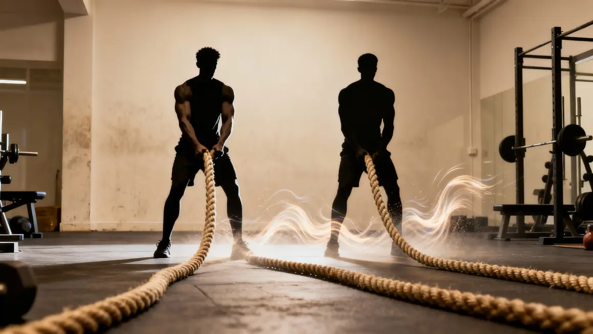 deux silhouettes battle rope muscles actifs