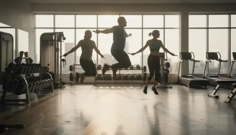 Sportifs sautant corde à sauter salle de sport moderne