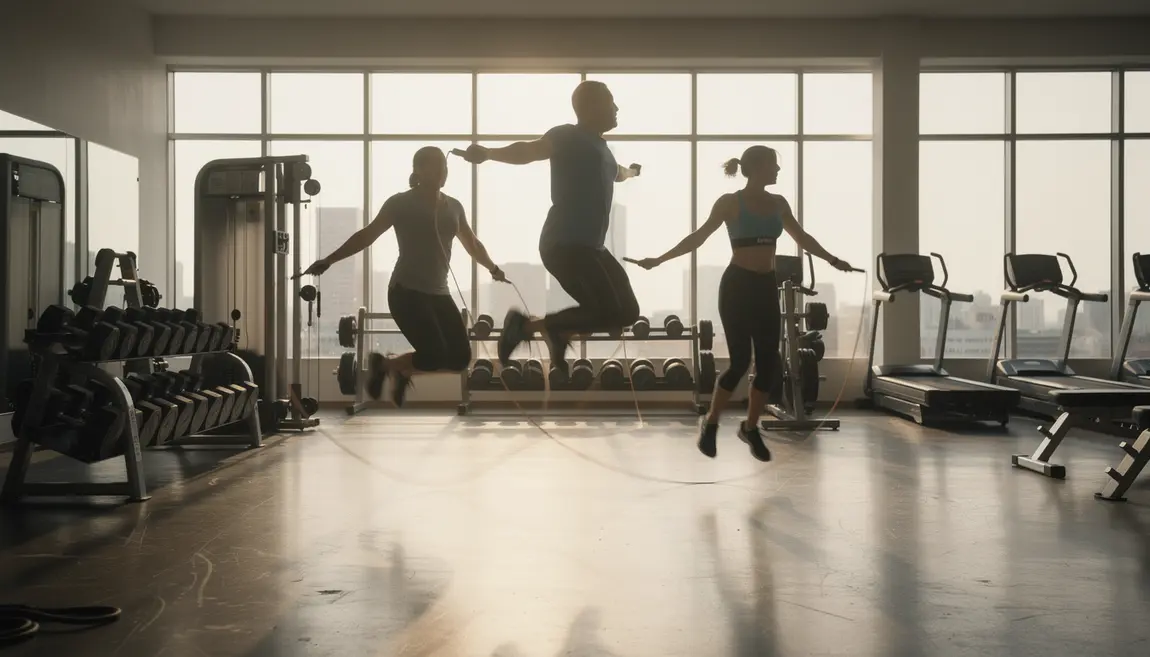 Sportifs sautant corde à sauter salle de sport moderne