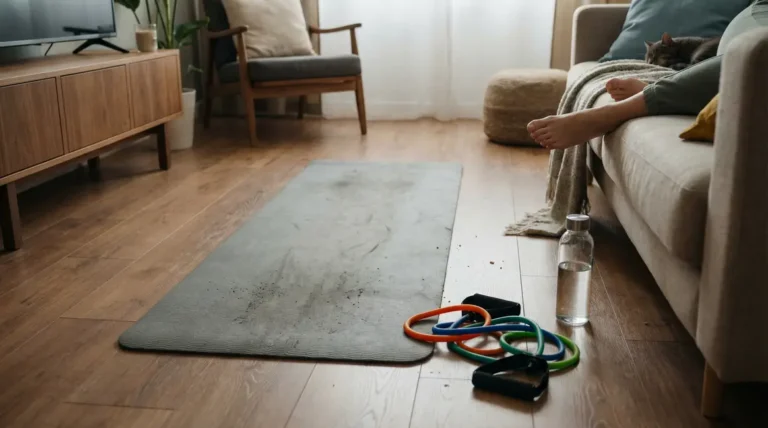 elastique musculation sur tapis dans salon