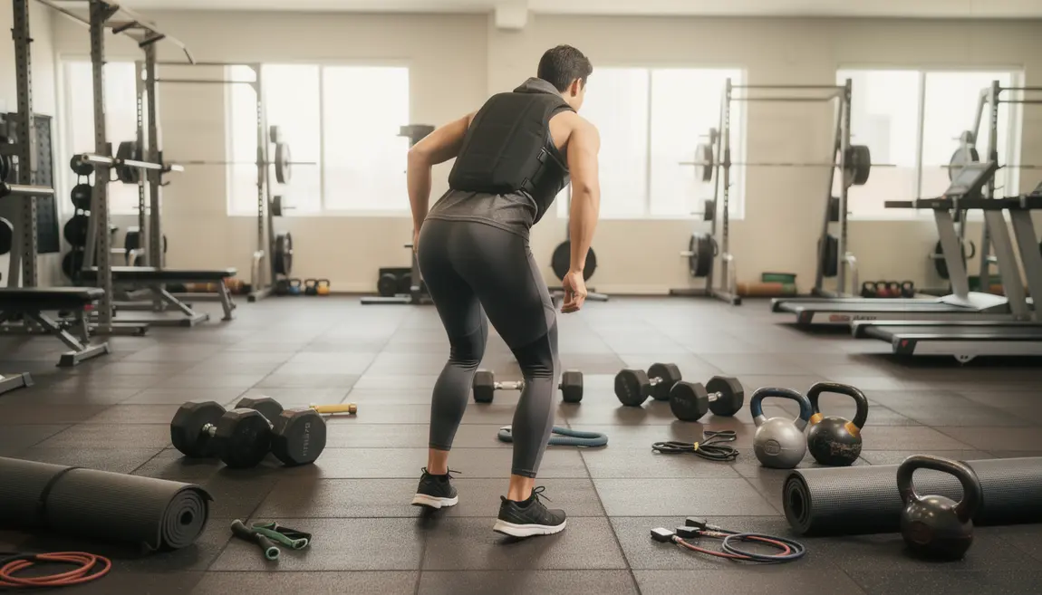 personne gilet lesté salle sport musculation