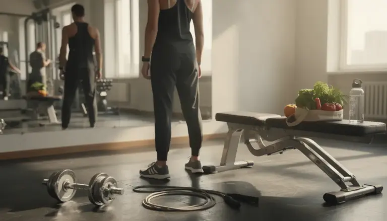 personnage sport nutrition abdos devant miroir
