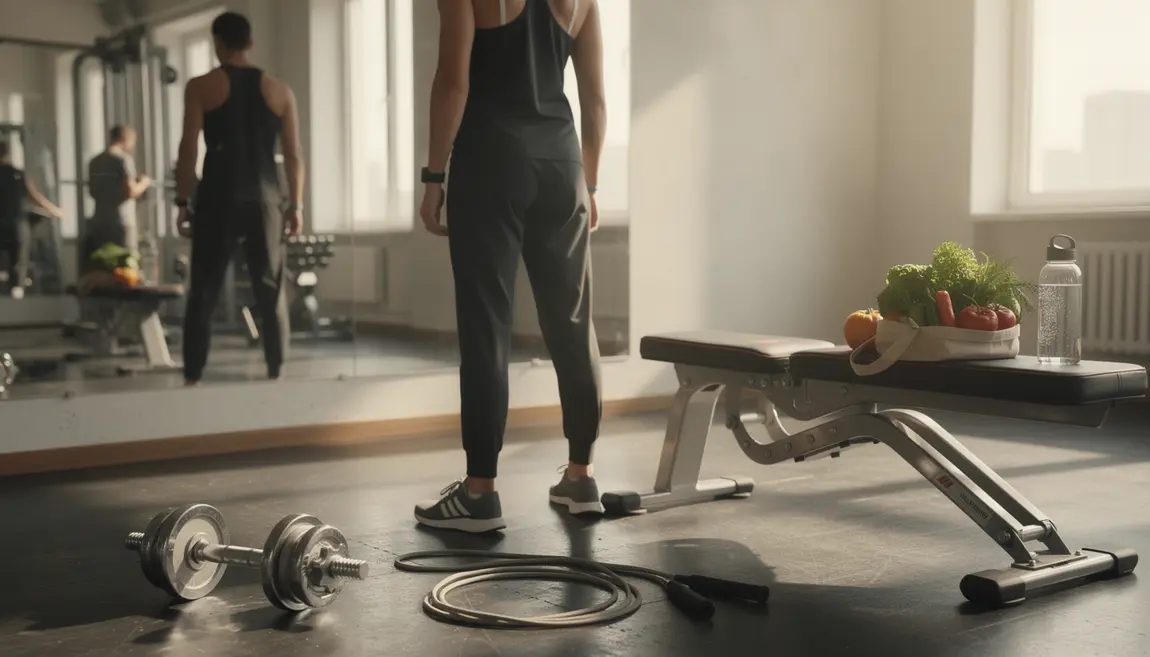 personnage sport nutrition abdos devant miroir