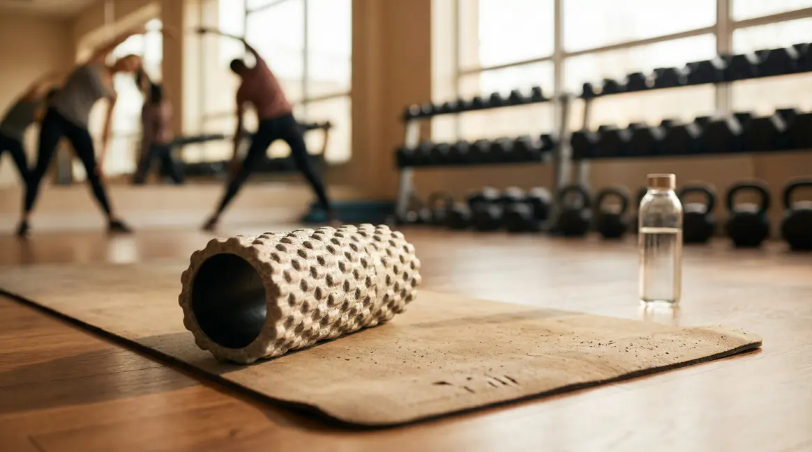 rouleau de massage sportif sur tapis de fitness salle de sport