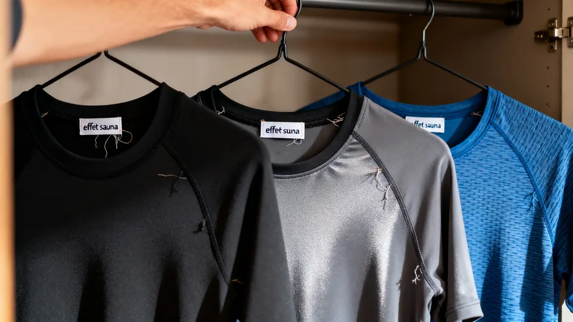 Trois t-shirts de sudation en neoprene lycra polyamide sur cintres