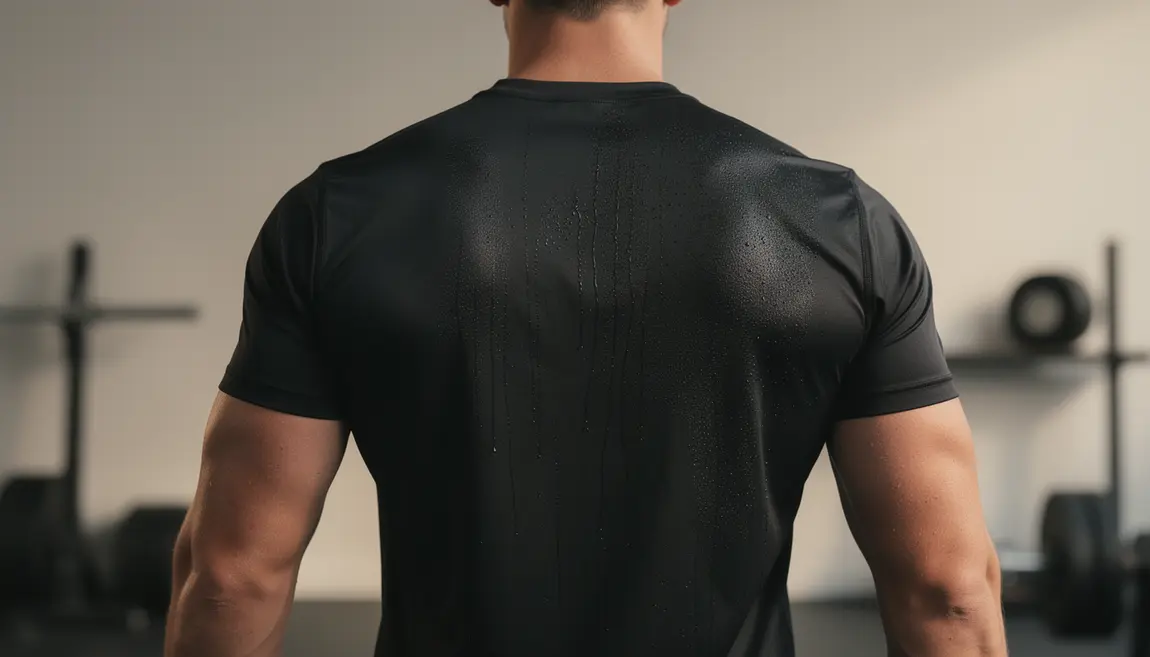 Silhouette athletique en t-shirt de sudation noir avec sueur