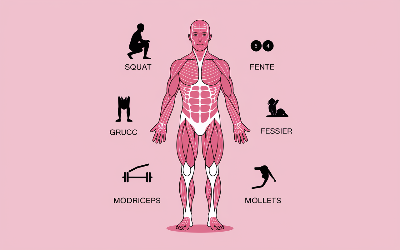 Illustration groupes muscles exercices renforcement musculaire course a pied