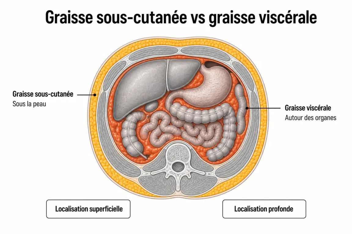 Schéma explicatif de la graisse sous-cutanée et viscérale pour bruler les graisses ventre