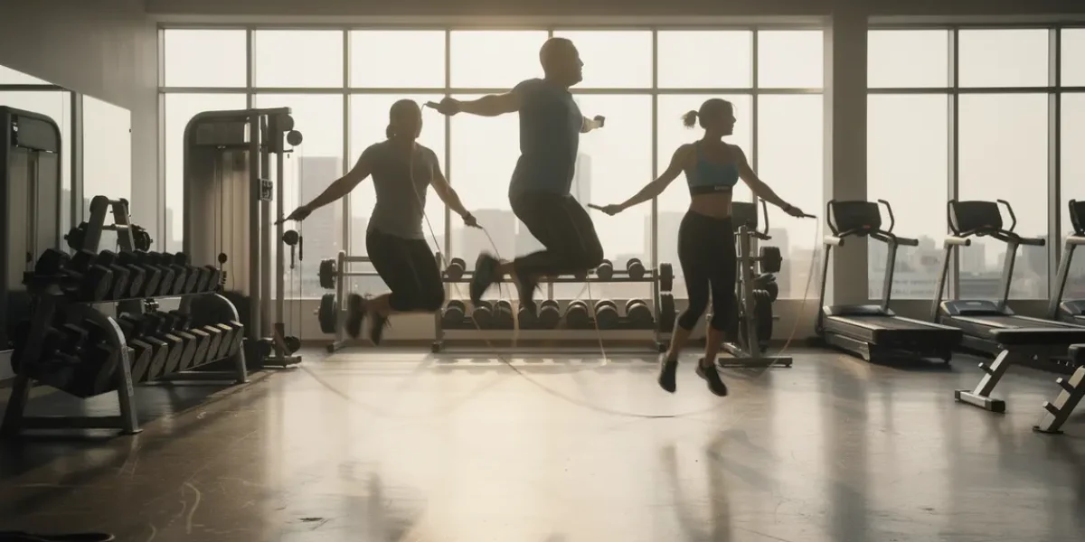 Sportifs sautant corde à sauter salle de sport moderne