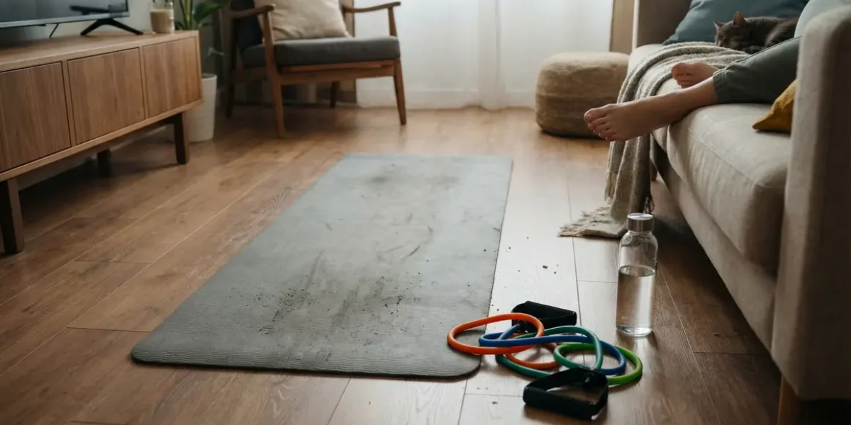 elastique musculation sur tapis dans salon