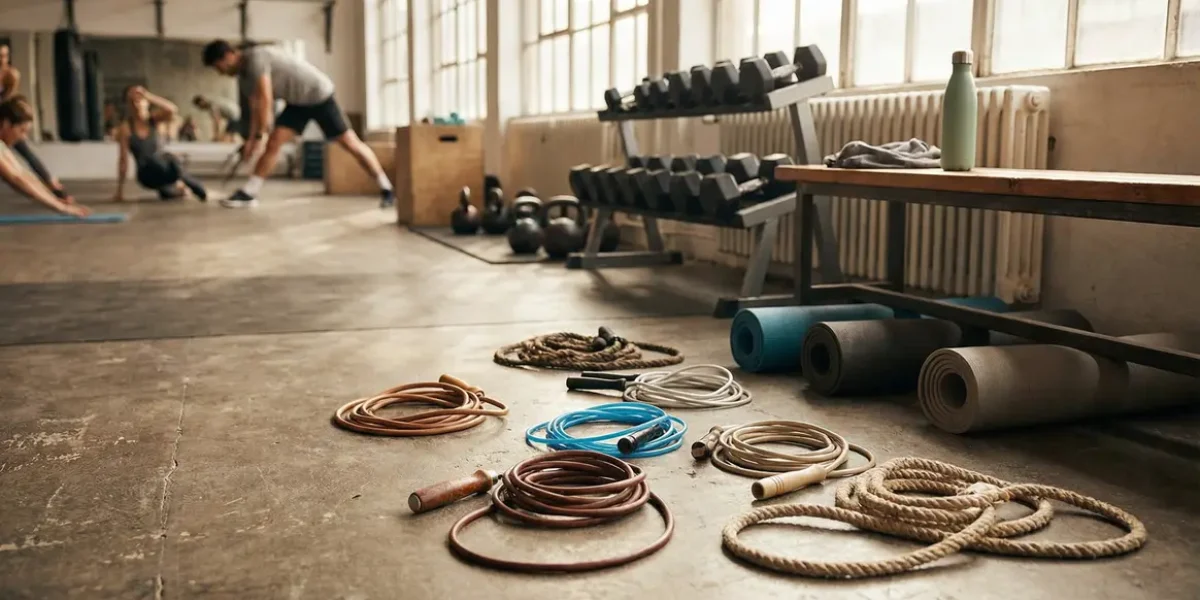 cordes à sauter sur sol salle sport