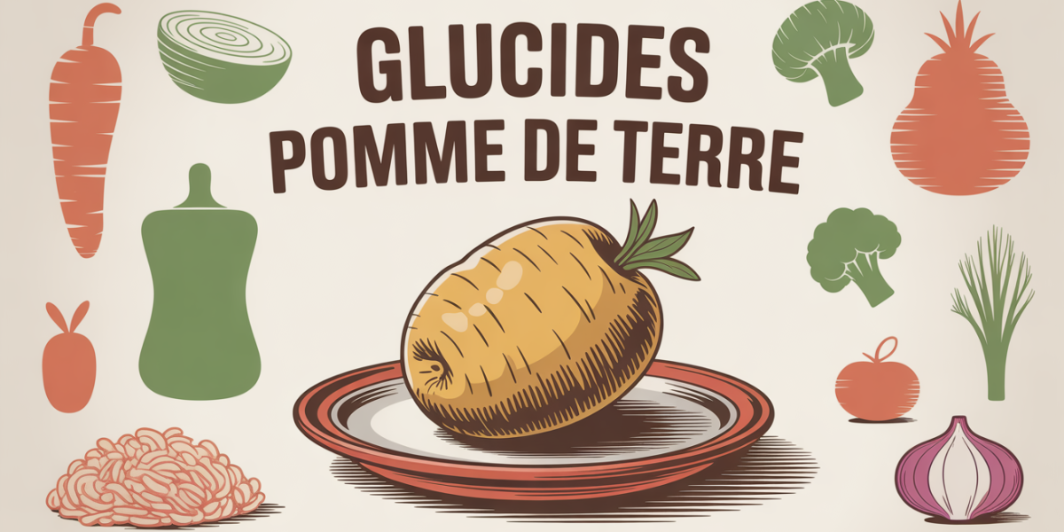 Grande illustration d'une pomme de terre sur assiette avec pates riz glucides