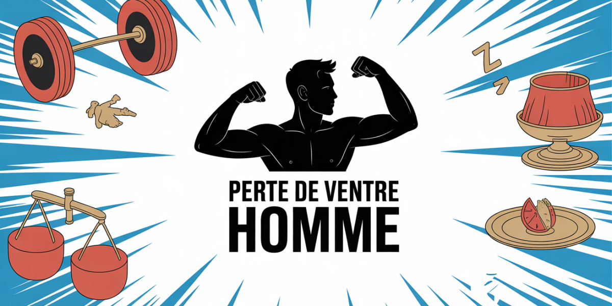 Silhouette homme, ruban à mesurer, programme perte de ventre
