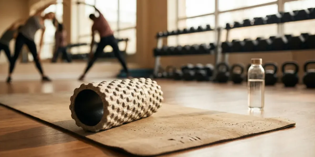 rouleau de massage sportif sur tapis de fitness salle de sport