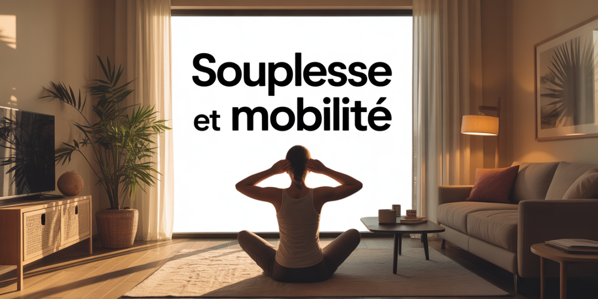 Illustration souplesse et mobilite adulte etirement bras salon