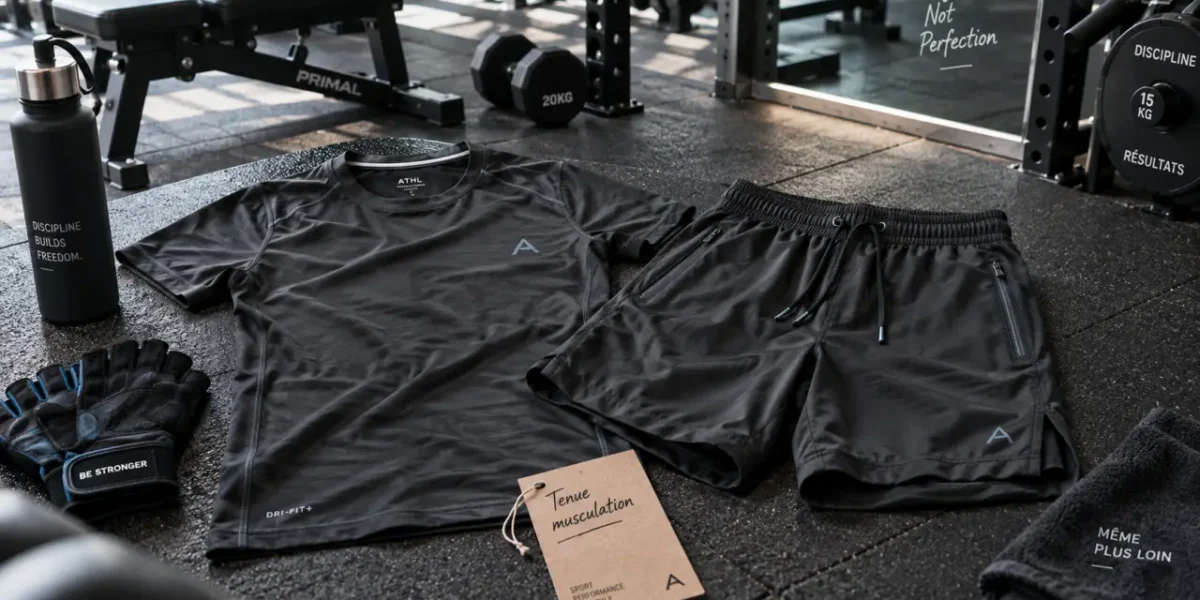 Vetement musculation pour homme : t-shirt technique et short de musculation